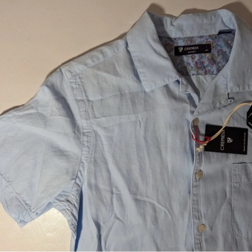 NEW Size S Mens Cremieux Classics ShortSleeve ButtonFrontShirt Lyocell Lt Blue